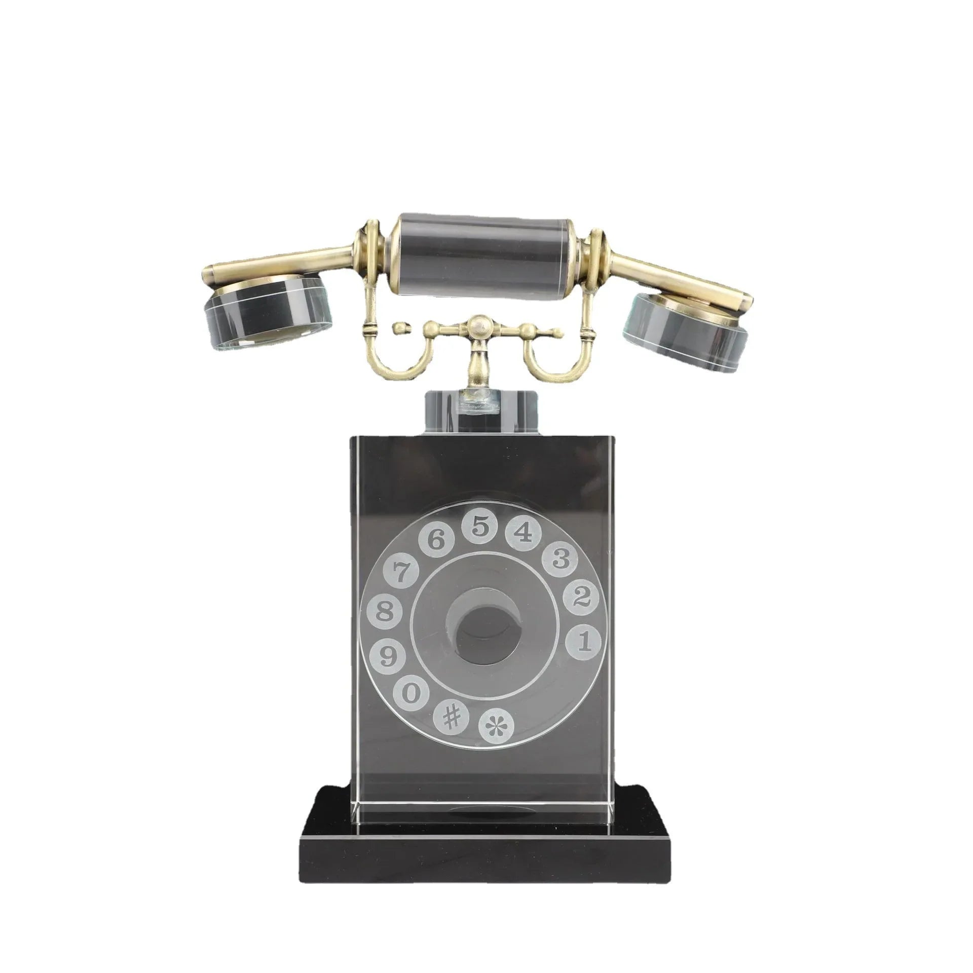 Afralia™ Crystal Phone Sculpture: Vintage Transparent Home Decor for Desktops and Living Rooms