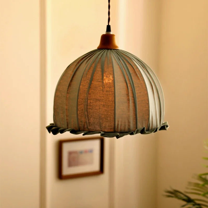 Afralia Beige Cloth LED Pendant Light: Vintage Japanese Style for Kitchen, Dining, and Living Room