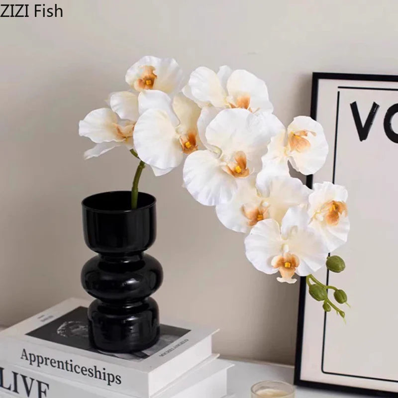 Afralia™ Black Glass Vase with Artificial Flowers for Stylish Room Decor