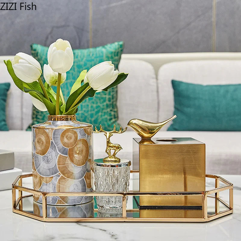 Afralia™ Brass Color Geometric Animal Tissue Box - Luxury Living Room Decor