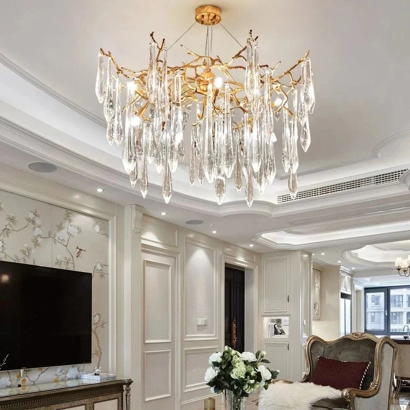 Afralia™ Crystal Water Drop LED Chandeliers: Modern Luxury Branch Design for Living & Dining Rooms