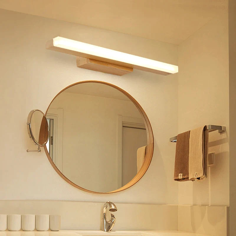 Afralia™ Modern Wooden Wall Lamp LED Mirror Light for Bedroom and Bathroom.