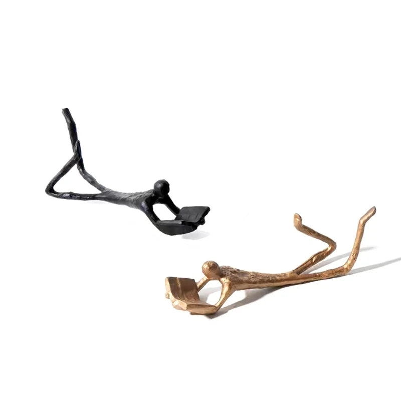 Afralia™ Golden Readers Character Sculpture for Home Decoration