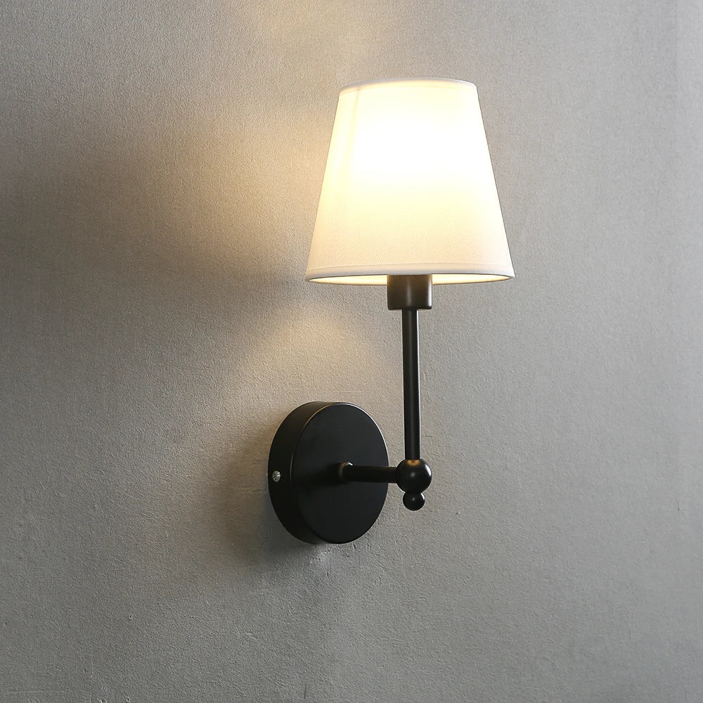 Afralia™ Retro Industrial Wall Lamp with Fabric Lampshade for Bedroom Night Light