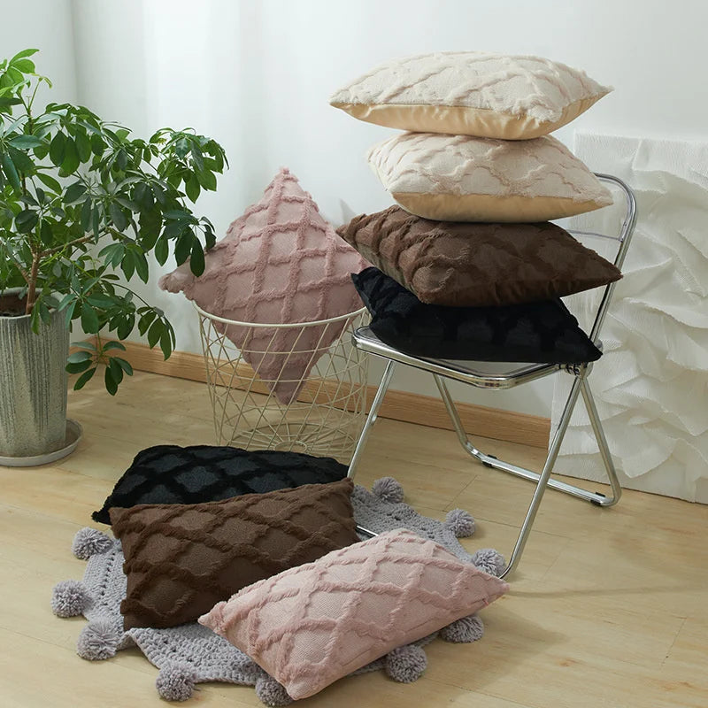 Afralia™ Nordic Plush Pillow Cover 30x50cm 45x45cm 40x40cm Decorative Cushion  Design