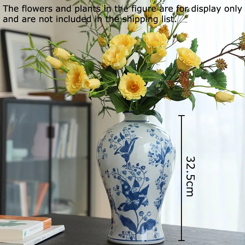Afralia™ Blue & White Porcelain Vase for Classical Flower Arrangement & Room Aesthetic