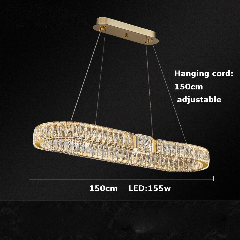 Afralia™ Crystal Block Gold Ring Pendant Light - Luxury Dimmable Ceiling Decor