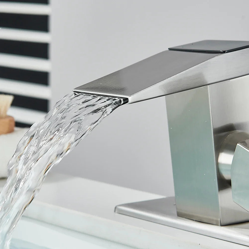 Afralia™ Brass Waterfall Bathroom Faucet Basin Taps with Temperature Display