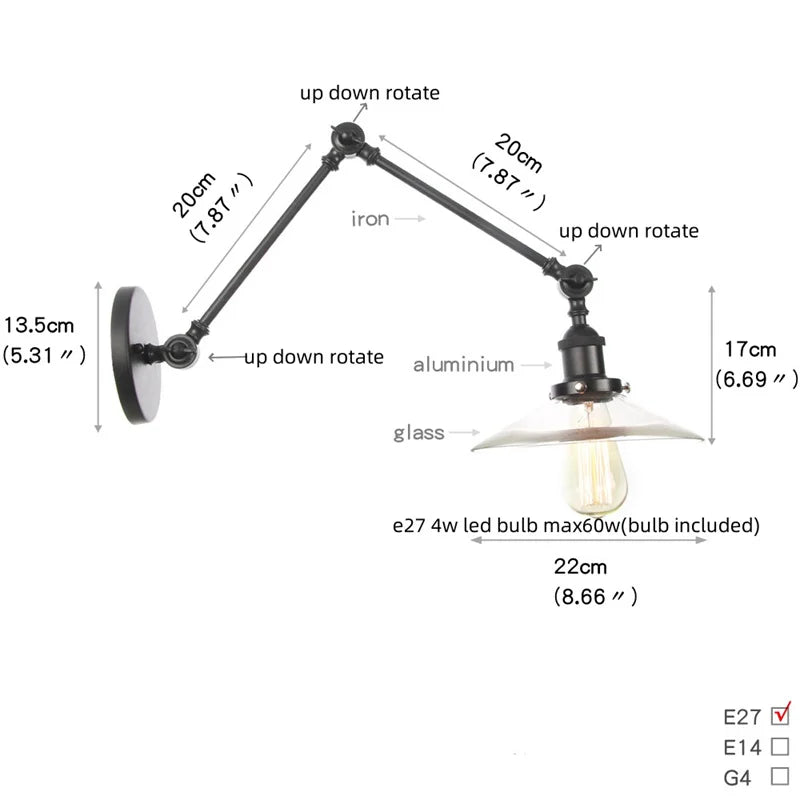 Afralia™ Swing Arm LED Wall Lights for Home Decor & Bedroom Industrial Loft Style