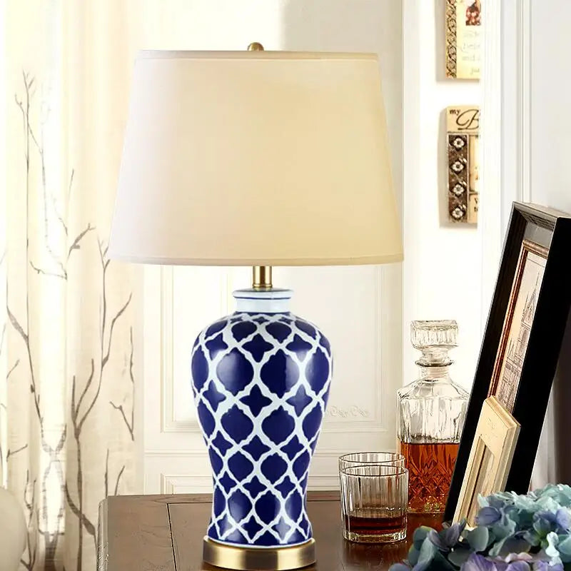 Afralia™ Blue Ceramic Bedside Table Lamp