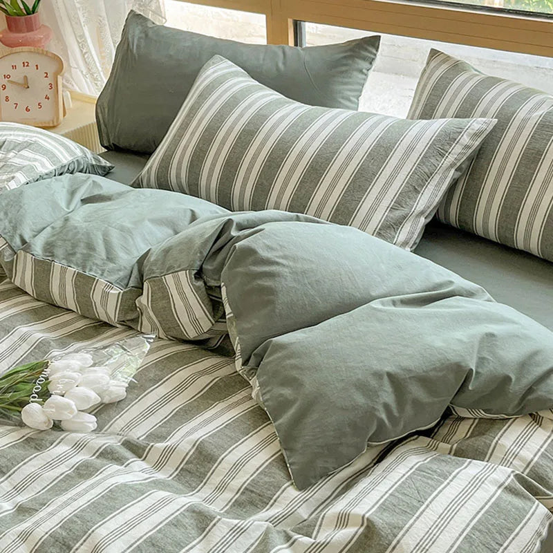 Afralia™ Cozy Striped Cotton Bedding Set - Breathable & Soft Quilt Kit