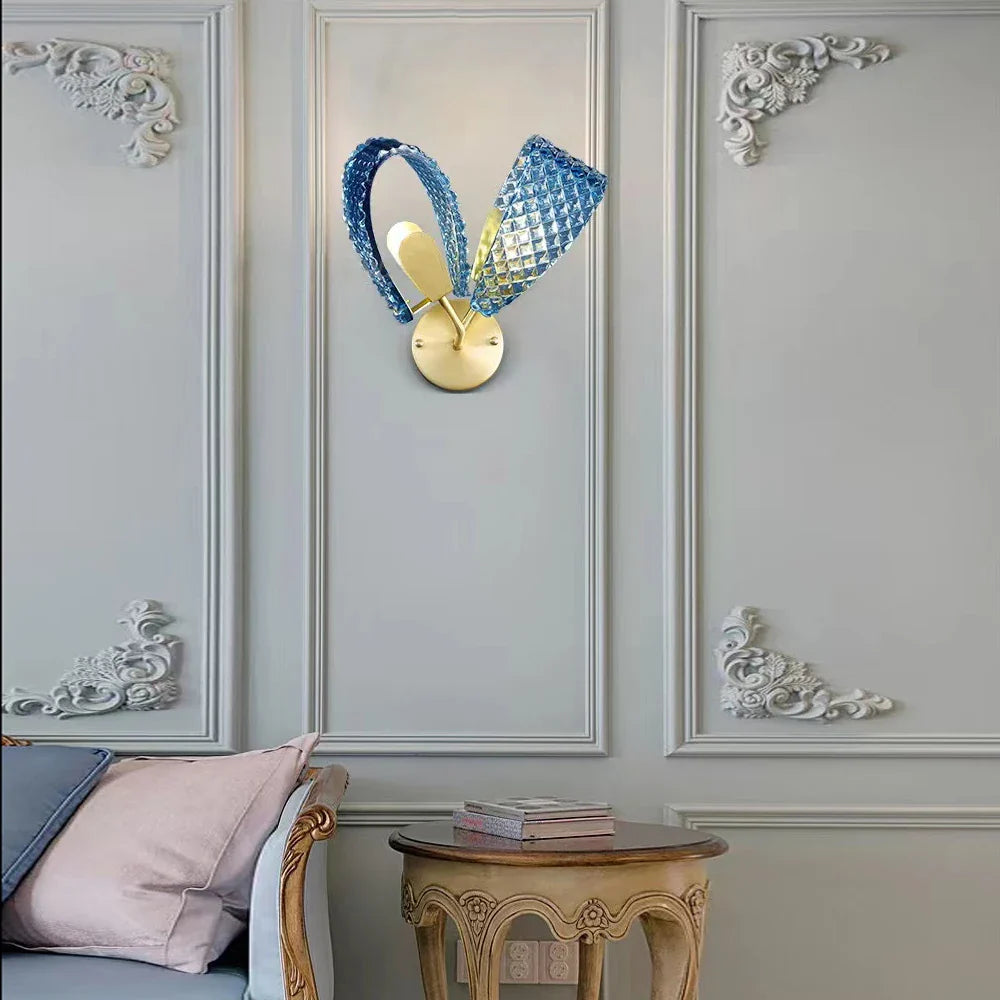 Afralia™ Blue Glass Luxury Wall Sconce LED Light Fixture for Living Room Bedroom Aisle