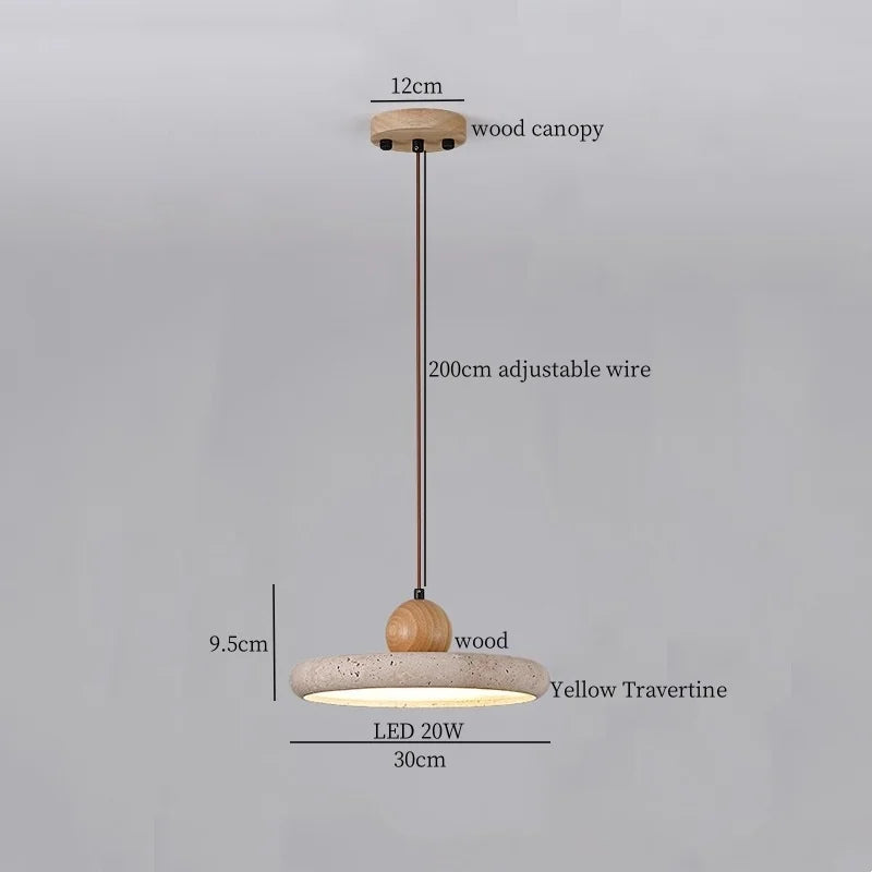 Afralia™ LED Wood Yellow Travertine Pendant Light for Living Room Bedside - Nordic Interior Lighting