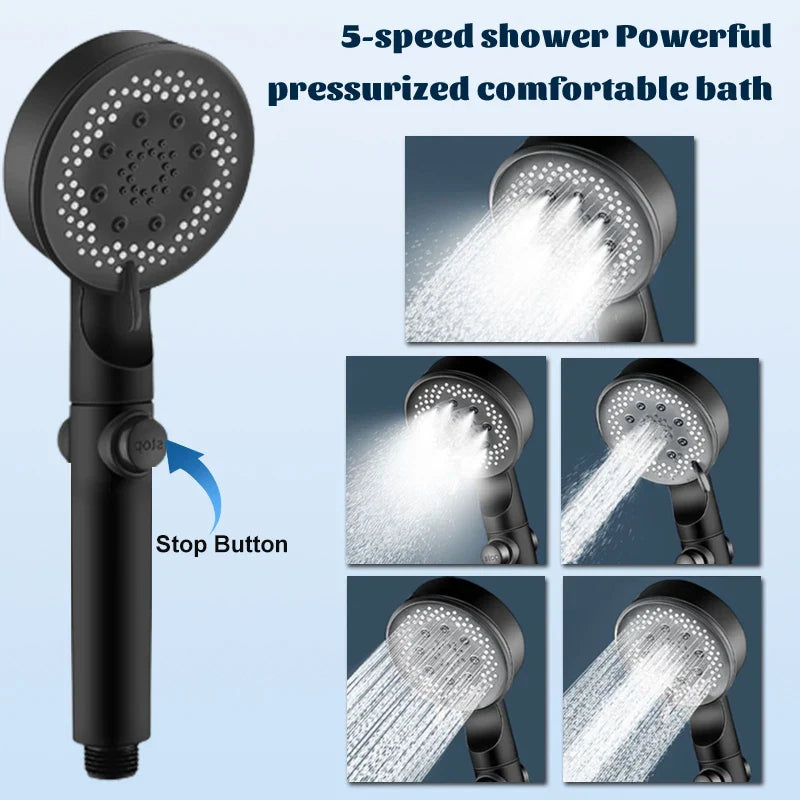 Afralia™ Adjustable High-pressure Shower Head - 5 Modes, One-key Stop Water, Water-saving Hand-held