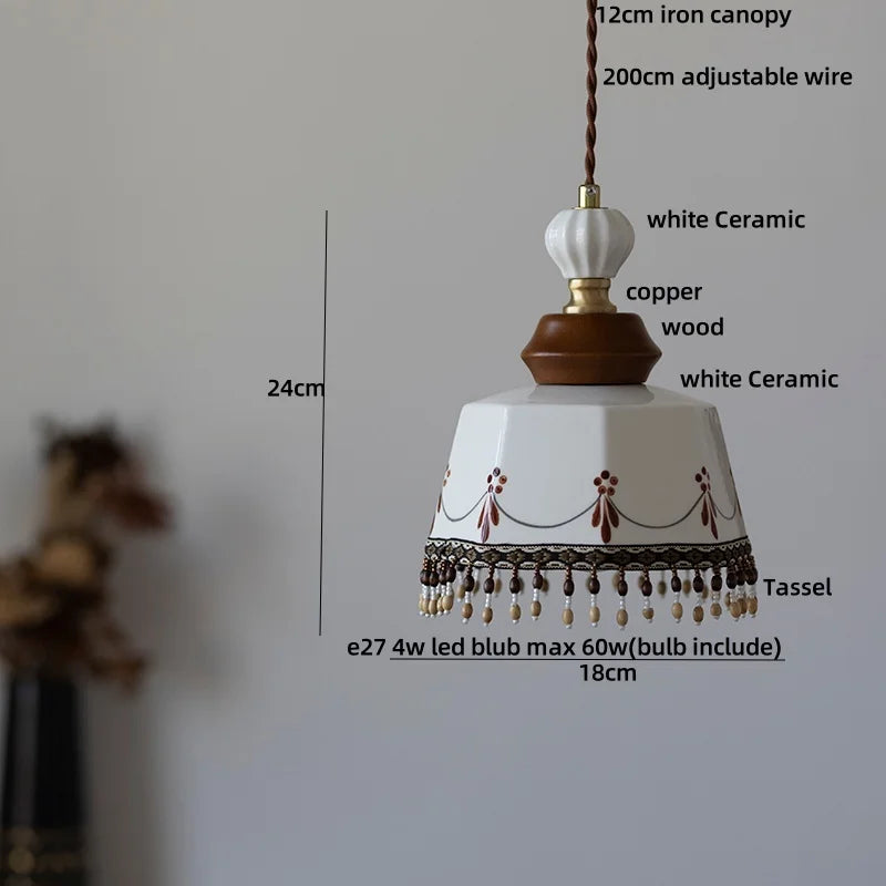 Afralia™ LED Rose Flower Pendant Lamp Ceramic Wood Nordic Modern Hanging Light