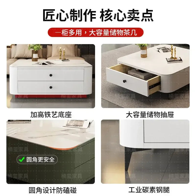 Solid Wood Square Coffee Table with Drawer by Afralia™ - Modern Italian Design