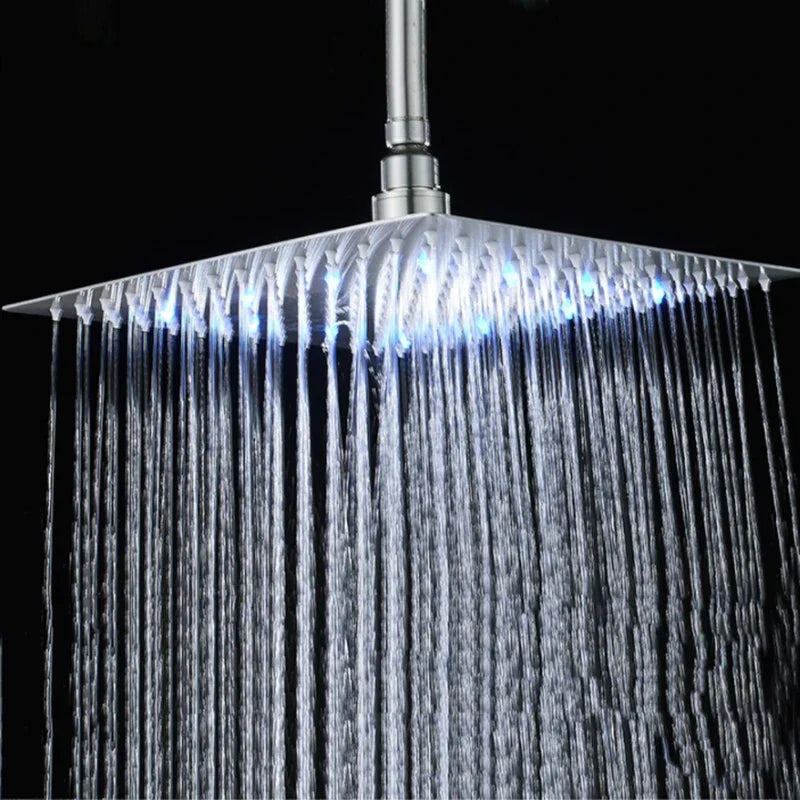 Afralia™ Stainless Steel LED Bathroom Shower Faucet Chrome Rain Shower Head Top Spray