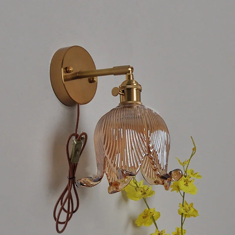 Afralia™ Vintage Glass Wall Sconce - LED Pull Chain Switch Up Down Rotate Wall Lamp