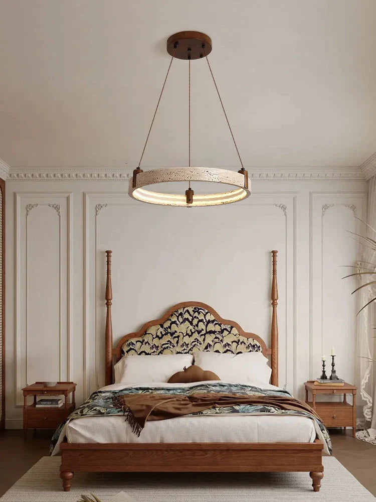Afralia™ Stone Wood Ring LED Chandelier for Foyer Bedroom