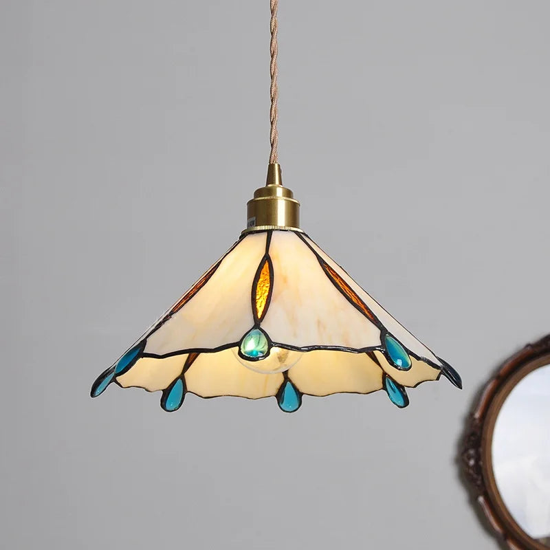 Afralia™ Tiffany Style Glass Copper LED Pendant Lights for Dining Room and Balcony