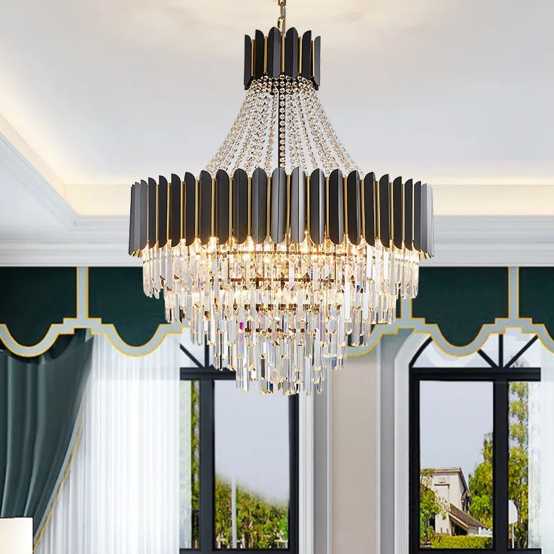 Afralia™ Crystal LED Chandelier Black Gold Finish for Dinning Room