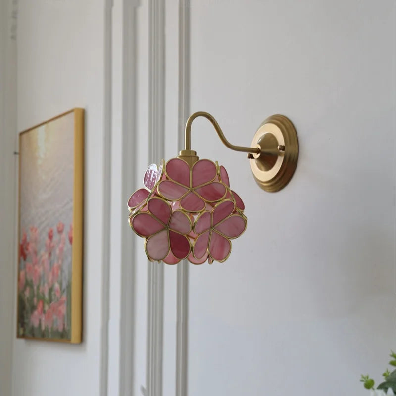 Afralia™ Pink Glass LED Wall Light Sconce for Home Decor or Bedroom