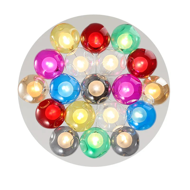 Afralia™ Colorful Glass Ball Bubble Chandelier LED Pendant for Home Dining Room Decor