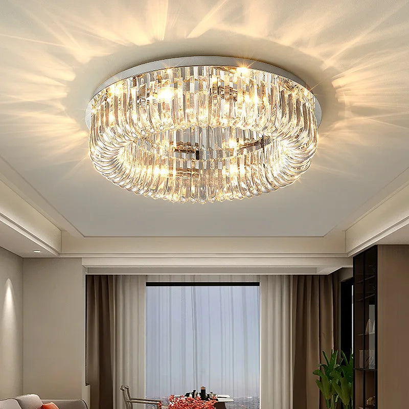 Afralia™ Nordic Crystal Ceiling Chandelier Chrome LED Light for Living Room