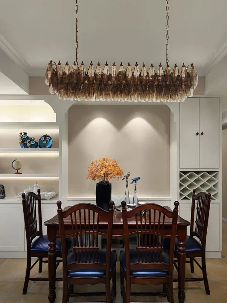 Afralia™ Rhombic Gray Pink Glass Chandelier: Modern Indoor Decorative Lighting Fixtures for Dining Room