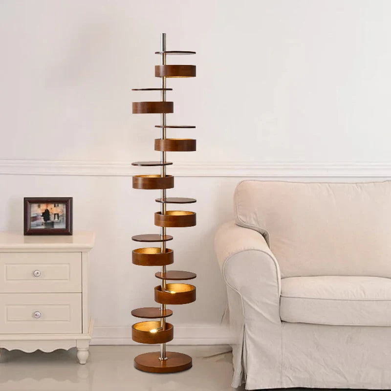 Afralia™ Postmodern Wooden Staircase LED Floor Lamp for Living Room and Cafe Decor