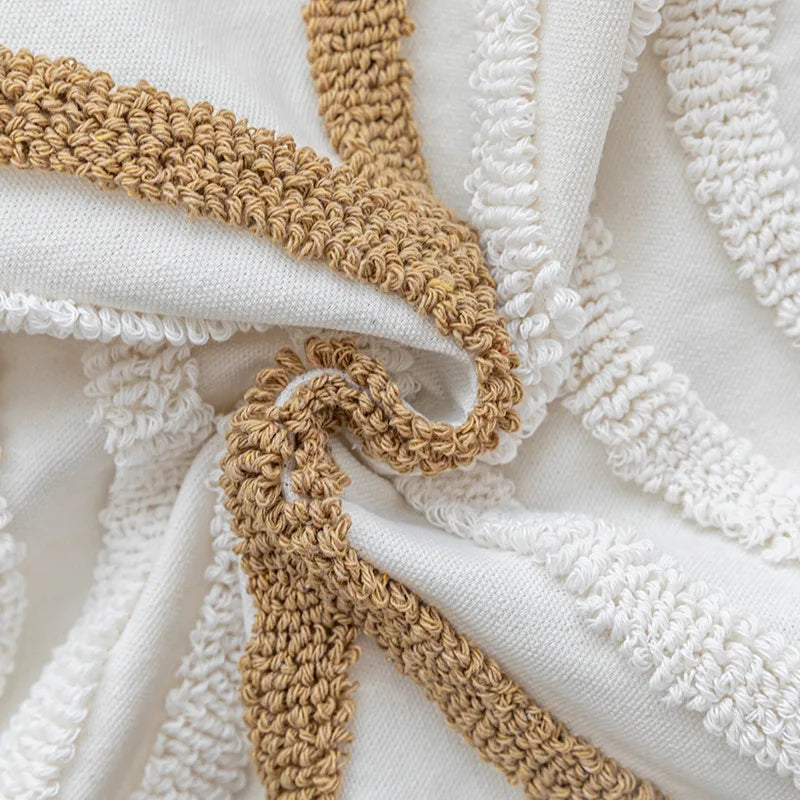 Afralia™ Geometric Cotton Embroidered Pillow Case with Tufted Fringe, Decorative Sofa Cushion Cover