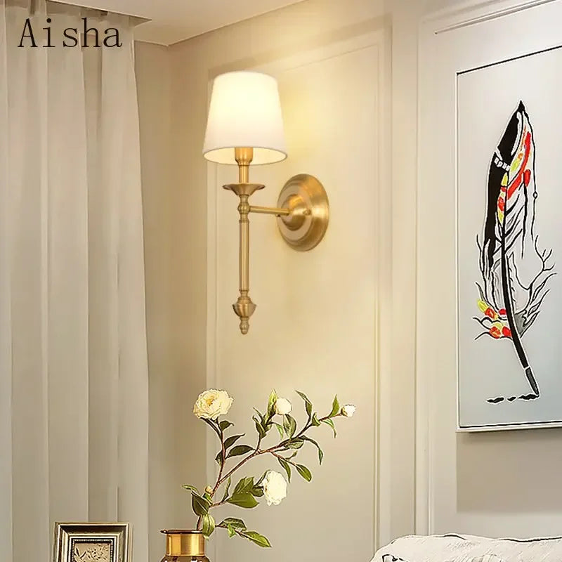 Afralia™ Copper Gold Wall Light American Bedroom Bedside Lamp Living Room Sconces