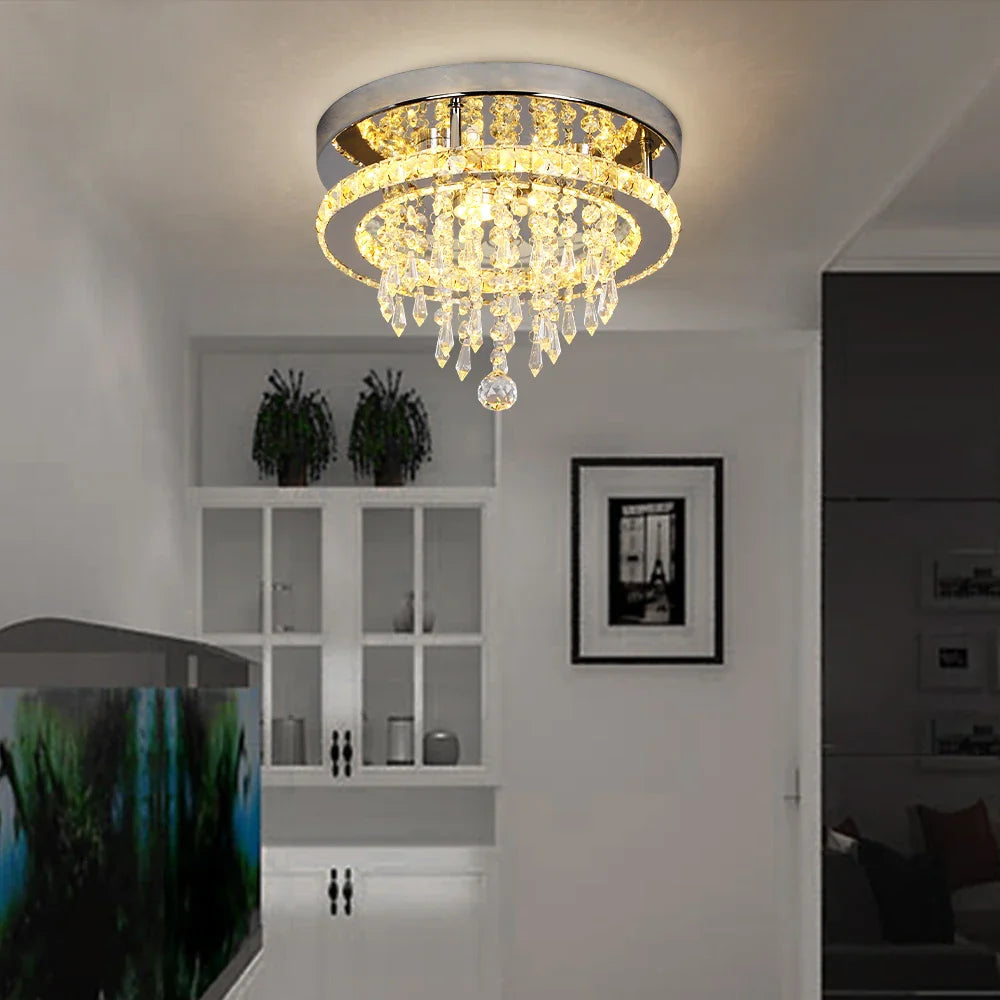 Afralia™ Crystal LED Ceiling Chandelier: Remote Dimming Round Lamp for Luxury Home Decor