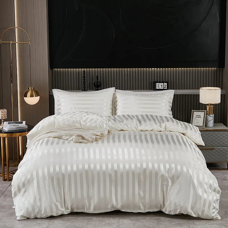 Afralia™ Satin Striped Silk Comforter Cover | High-End Queen King Bedding | Solid Color Luxe Duvet