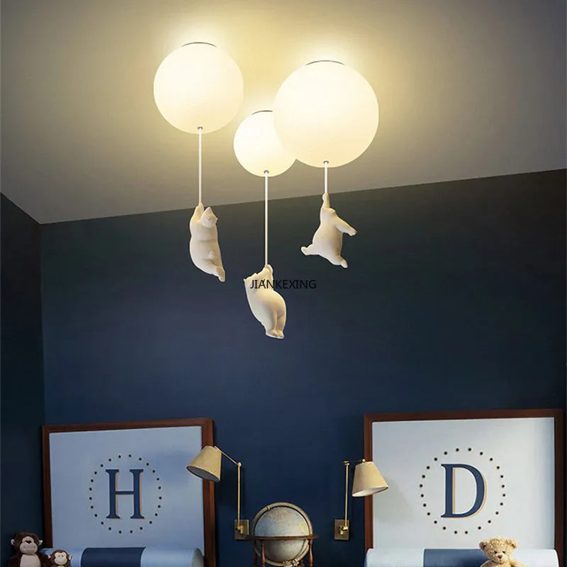 Afralia™ Bear LED Ceiling Chandelier: Cute PVC Ball Lampshade for Children's Room Decor