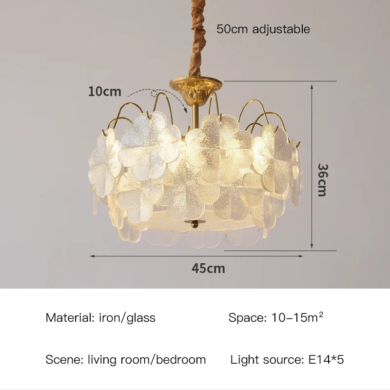 Afralia™ Modern French Style Flower Glass Chandelier Pendant Light for Living Room Bedroom Kitchen