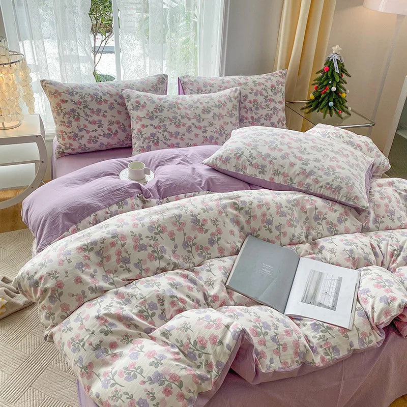 Afralia™ Cartoon Heart Plant Floral Print 3Pcs Set (Duvet Cover + Pillowcases)