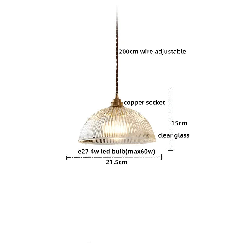 Afralia™ Japanese Style LED Pendant Lamp Copper Glass Hanging Light Fixtures