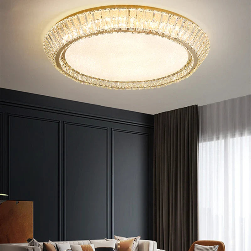 Afralia™ Gold Crystal Ceiling Light: Nordic Modern Round Lighting Fixture for Bedroom and Restaurant