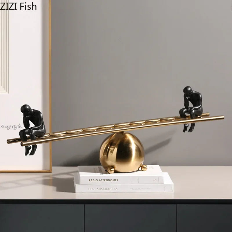 Afralia™ Thinker Figure Sculpture Alloy Desk Ornament Modern Home Decor
