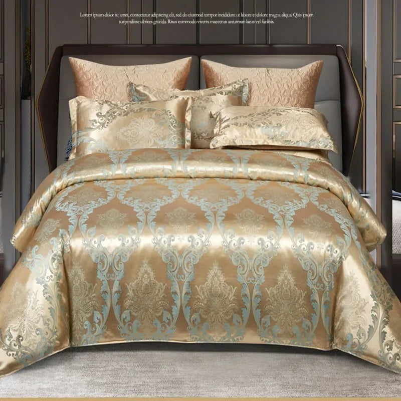 Afralia™ Satin Jacquard Bedding Set: Fitted Sheet, Duvet Cover, 2 Pillowcases - Queen King