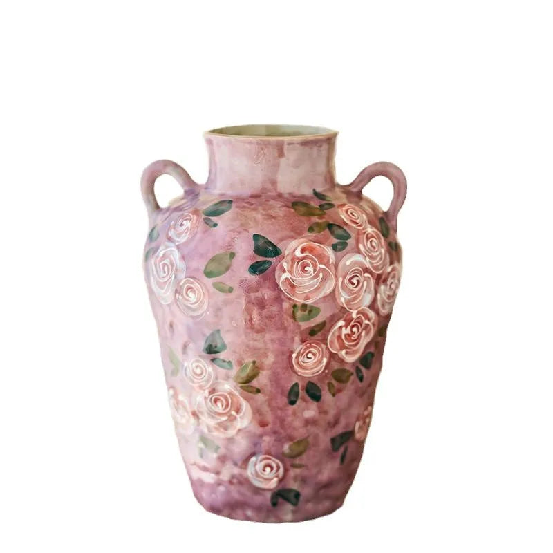 Afralia™ Hand-Painted Ceramic Rose Flower Vase Home Decoration