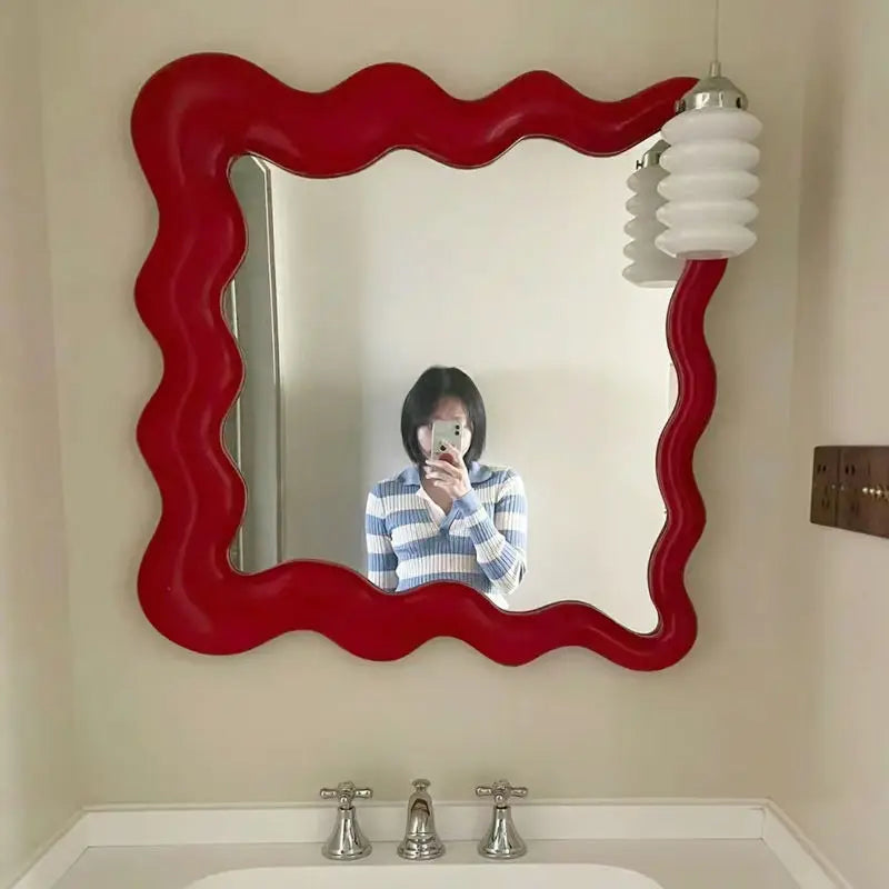 Afralia™ Cream Cloud Wave Mirror, Wall-hung for Bathroom & Bedroom Makeup Decor