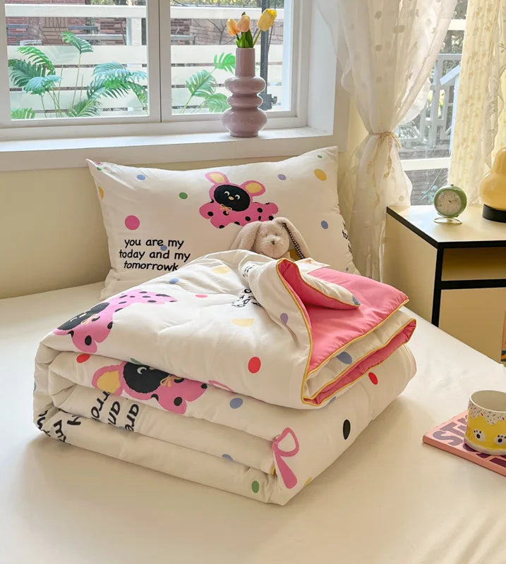 Afralia™ Cartoon Printed Summer Lightweight Cooling Blanket for Kids and Students.