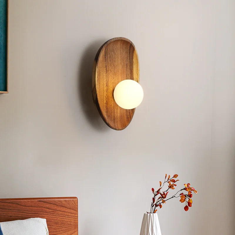 Afralia™ Wooden Wall Mount Lamp Glass Shade Living Room LED Fixture