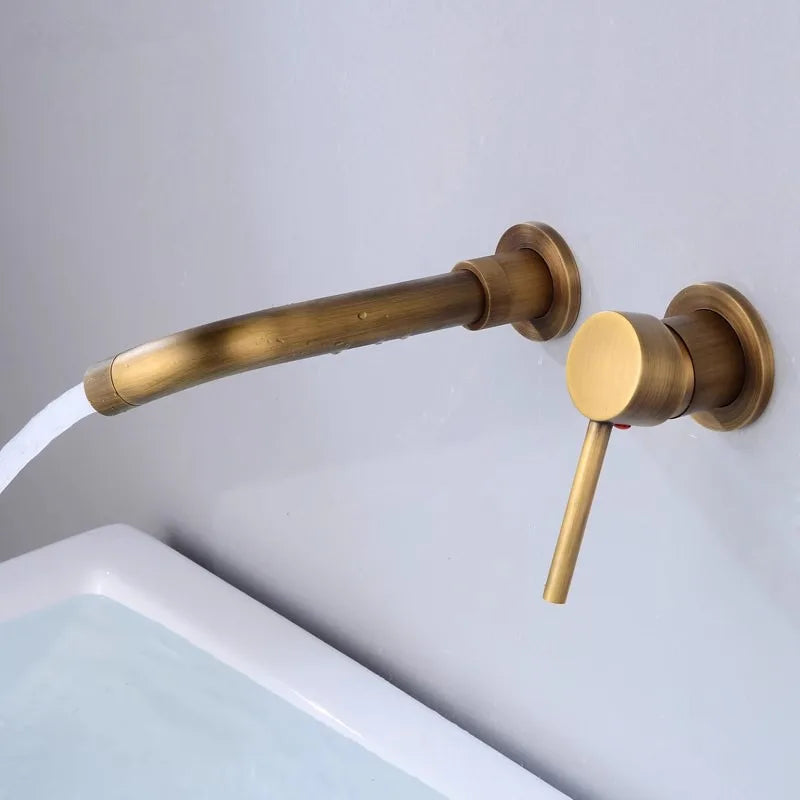 Afralia™ Brushed Gold In-Wall Black Basin Faucet Set for Bathroom Sink Mixer Tap