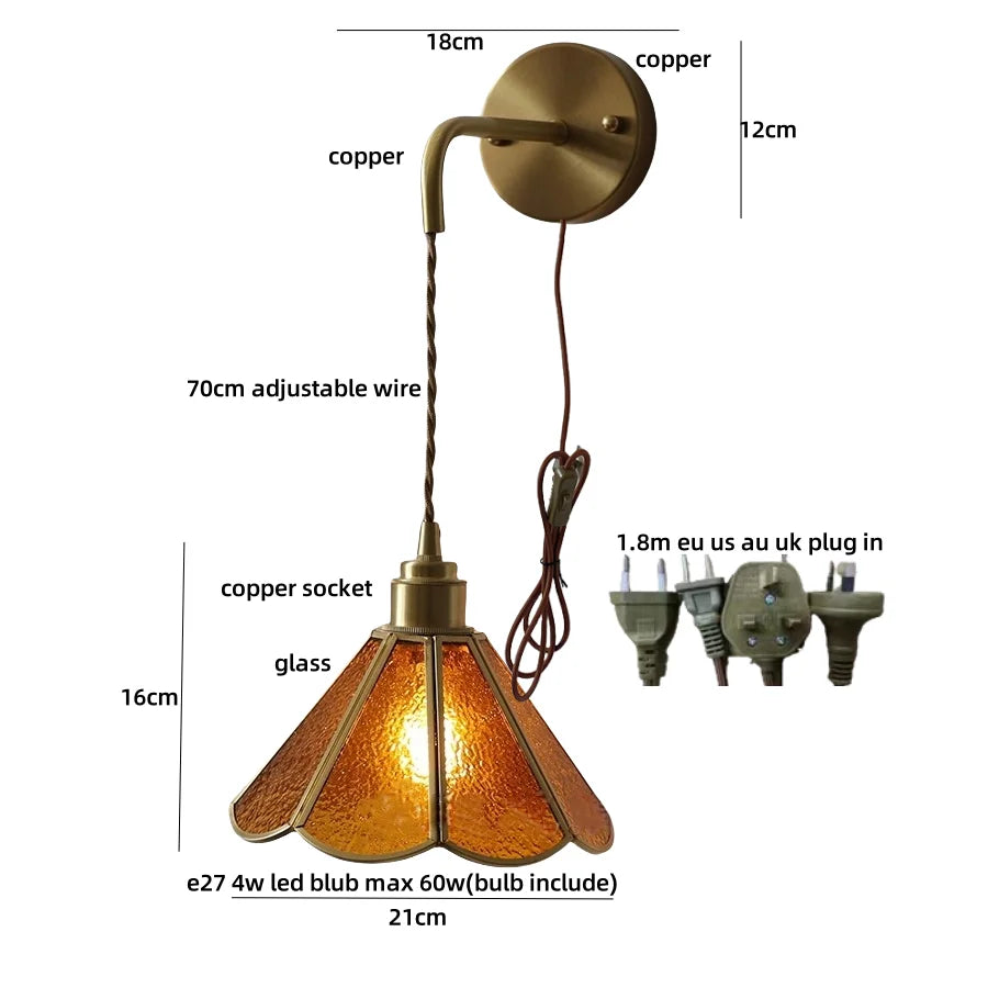 Afralia™ Vintage Clear Glass Wall Sconce LED Light Tiffany Style Adjustable Plug-In Wall Lamp