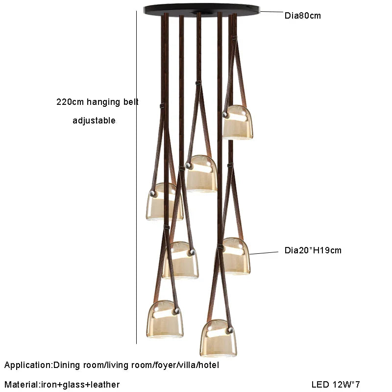 Afralia™ Glass Pendant Chandelier: Modern Leather Belt Luxury LED Lighting for Home Decor
