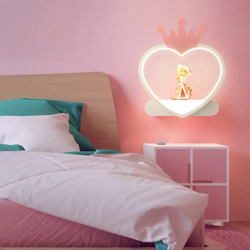Afralia™ Nordic Heart Crown Wall Lamp for Princess Children's Room, Aisle, Bedroom - Strawberry Girl Ornament