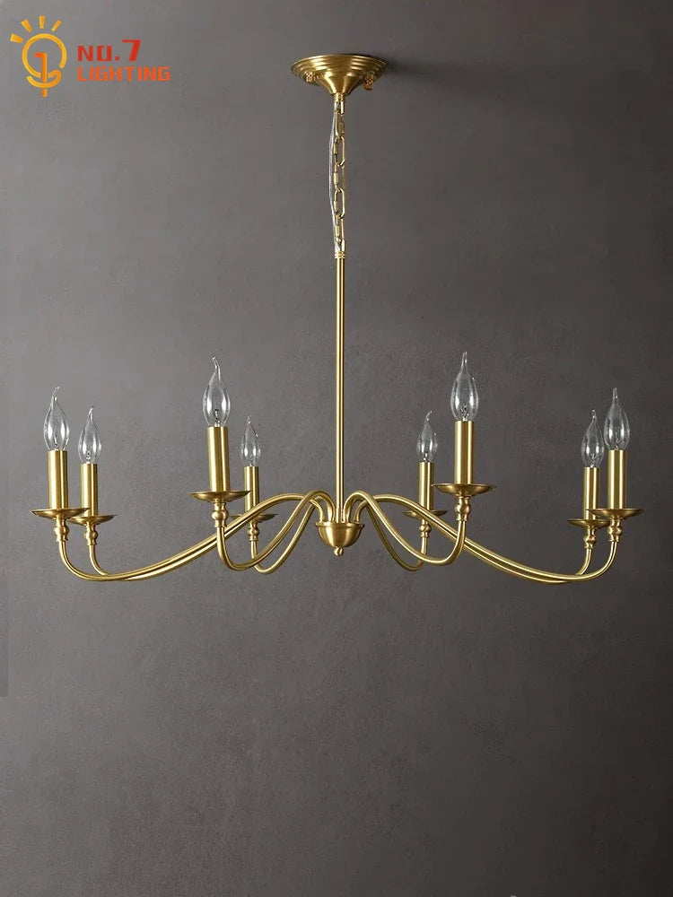 Afralia™ Retro Luxury Copper Chandelier LED Gold Lustre Pendant Light for Living Room